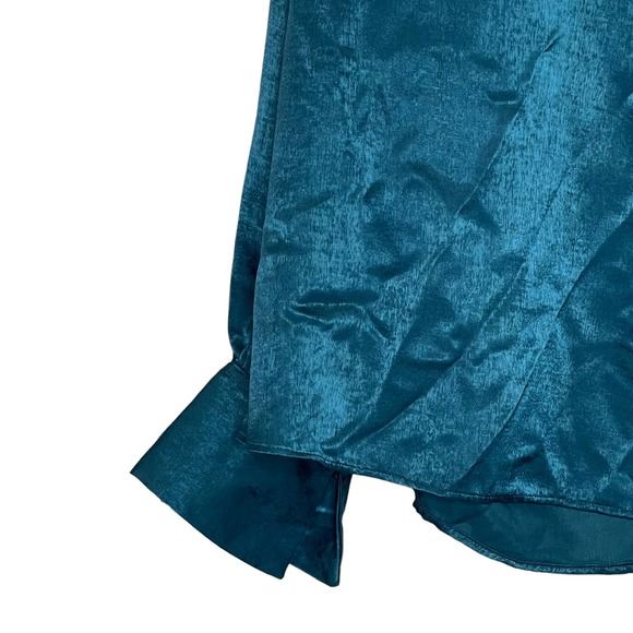 Worthington Satin Texas Teal Draped Textured Blouse Hi Neck Bow‎ Women PXXL NWT - Picture 5 of 8